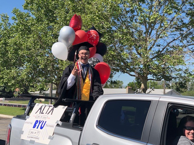 Blake Doty celebrates his last day as an Alta student. BYU is part of his future plans.