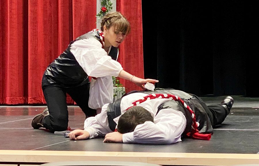 Chloe Barrus and Chandler King perform a scene from King Henry the 6th, Part 1 for the 2020 Shakespeare performance.