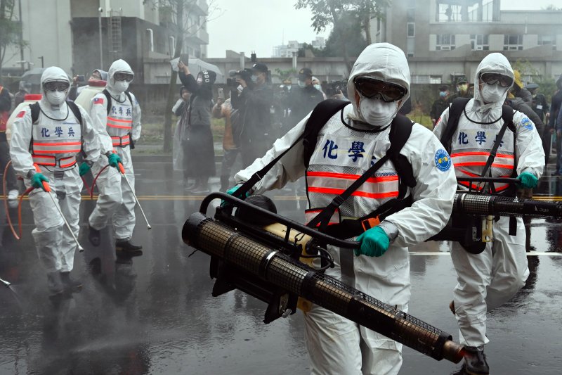 Soldiers in Taiwan take part in a covid response drill in March to help curb the spread of the disease in their country.