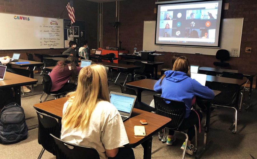 Students meet on the hybrid schedule both virtually and inperson. 