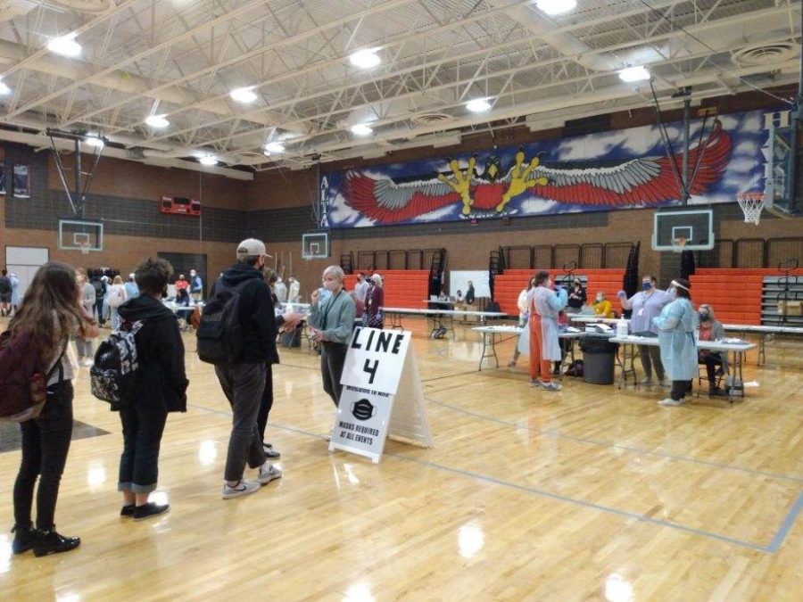 Students line up to get a covid test to stay in school. County nurses tested 1600 students on both Tuesday and Wednesday of this week.