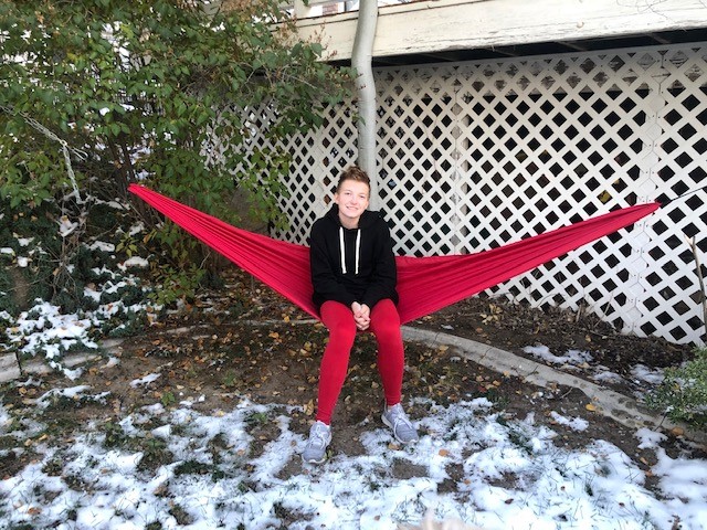 Mackenzie Searle shows off her outdoor hammock that she made in Sport and Outdoor Product Design.