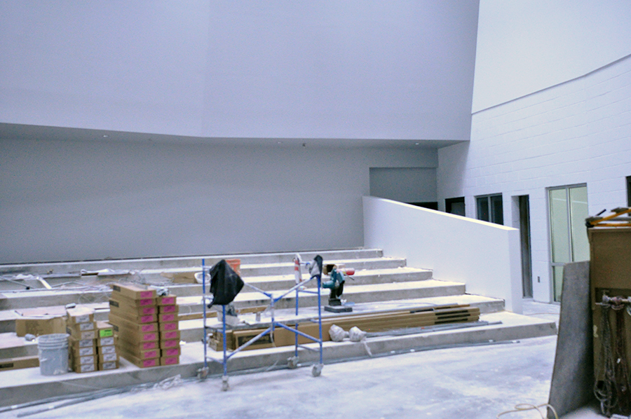 The new performing arts classrooms will be open for students in the fall. This portion of the old auditorium at the back has been repurposed for choir students.