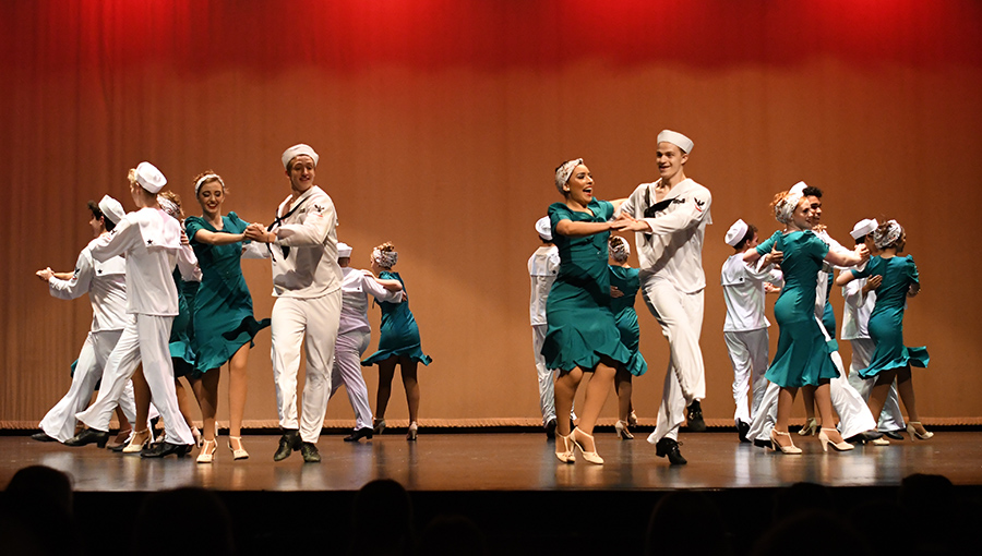 Last years Ballroom Team performs at the 2020 freshmen orientation last January. This years team swept the competition at the Westlake Competition in Utah County last weekend.