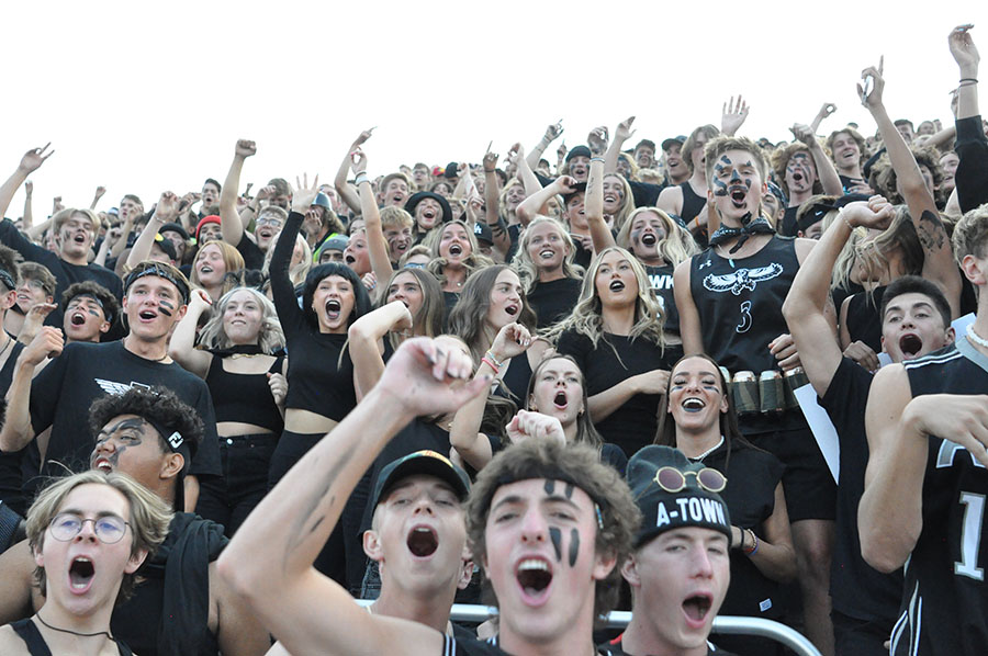 Student section cheers on Altas football team.