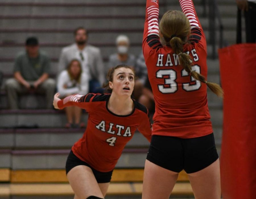 Macy Wood stays focused on sending the ball back to Jordan.