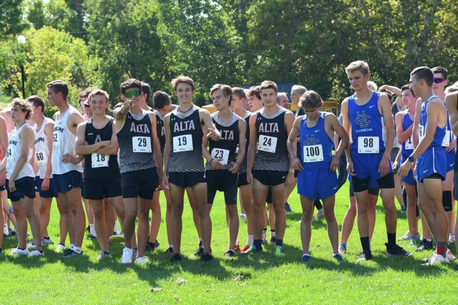 The Boys Varsity XC team prepares to take the course at last weekends Murray Invitational at Murray Park.