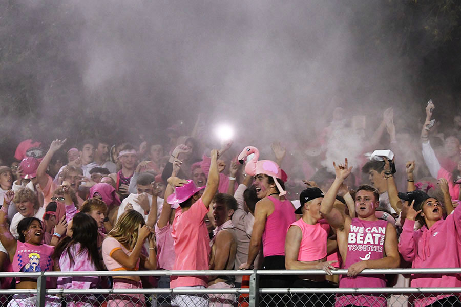 Students throw baby powder at the beginning of the Alta v. Jordan football game Thursday, causing a delay of game.  