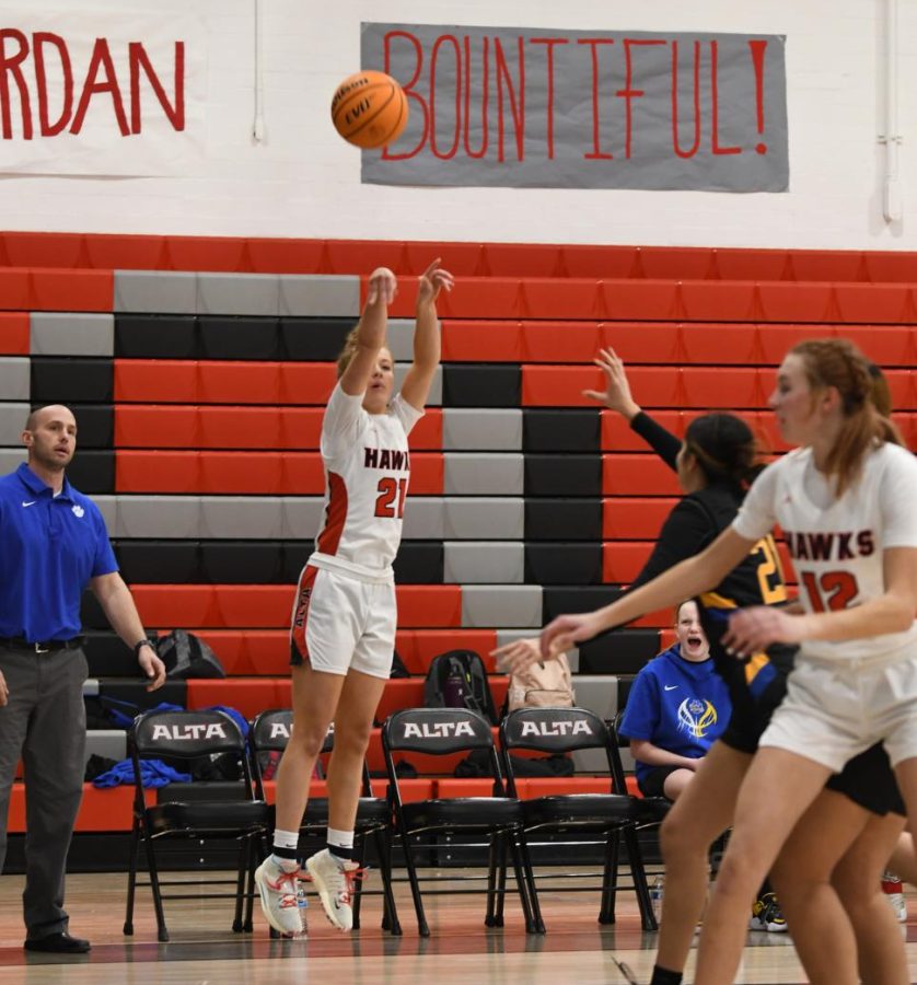 Brinlee Mcrae takes a jump shot in the home game against Orem. Brinlee scored 1000 points this year.