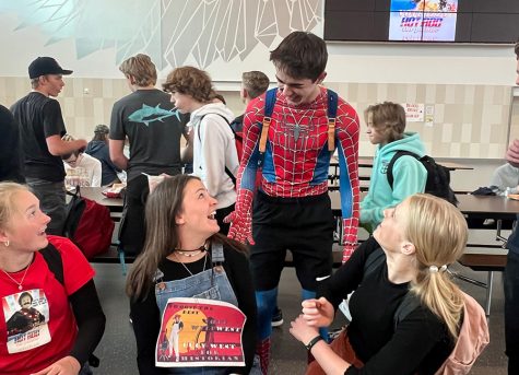 Junior Josh Wagstaff campaigns at lunch for Senior vice-President. Inspired by Spiderman, Josh created a campaign with promises to be a super leader.