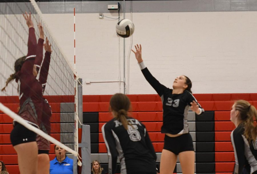 Talia Brown sends one back to Jordan defenders at last weeks game on the new court. The Hawks beat Jordan 3-1.