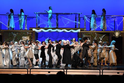 The Addams Family Cast and Ensemble fills the stage to the delight of theater goers.