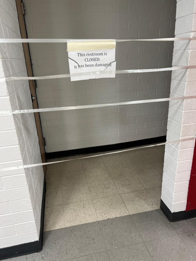 The boys upstairs bathroom was closed because of pipe and toilet damage by vandals.