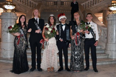 Second Attendants Lily Tu, Henry Hohl, pose with Queen and King Alaina Ogden and Donavon Bettinson. Reagan Tesch and Kevin Law, First Attendants are featured on the right.