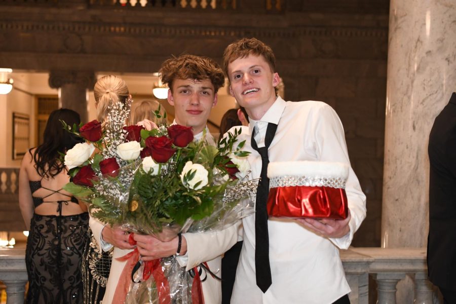 Bode Bjerregaard and Carter Goodfellow, this year's junior class officers, prepare for the presentation of the Prom Royalty at this year's dance held at the Capitol in March. Class officers work closely to make events such as the Junior Prom memorable and important events for students. This year's newly elected officers will step in a provide continual support for students for the 2023-24 school year.